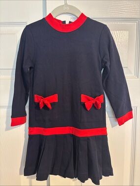 Florence Eiseman Navy Dress with Red Trim and Pocket Bows